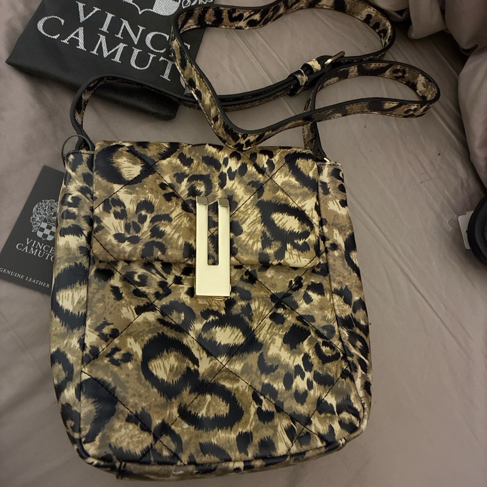 Vince Camuto Leopard-Print Quilted Crossbody‎ in Gold and Black